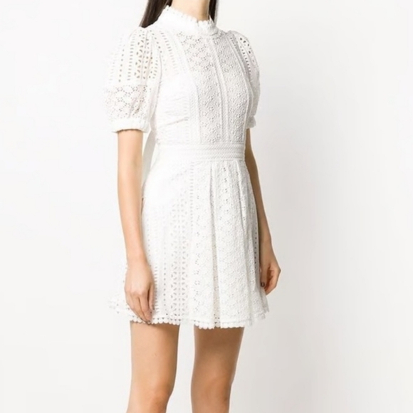 Self-Portrait White Cotton Broderie Mini Dress - Picture 6 of 6